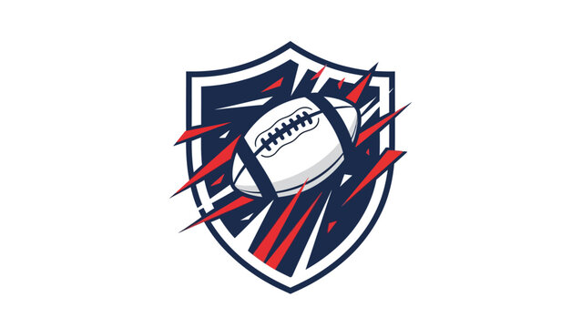 American football player shield logo with motion lines and ball in play