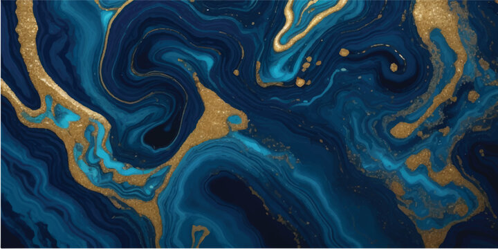 Luxury Blue Agate Marble Texture with Golden Veins Abstract Stone Background