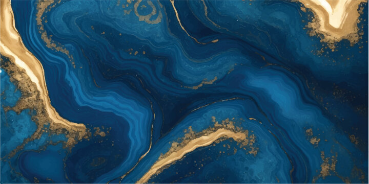 Luxury Blue Agate Marble Texture with Golden Veins Abstract Stone Background