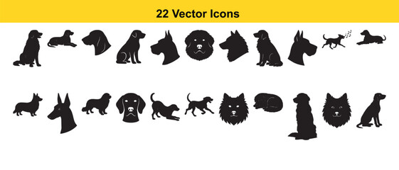 Obraz premium Dog breed silhouette icons set vector illustration