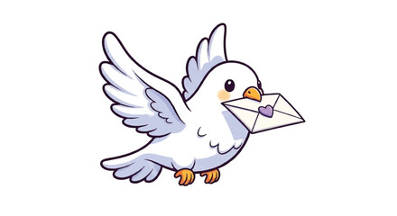 Obraz premium Cute cartoon dove carrying a letter in its beak.