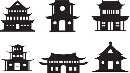 Black and white of six different house styles, including cottage, barn, modern, castle, chalet, and bungalow © CreativeNest
