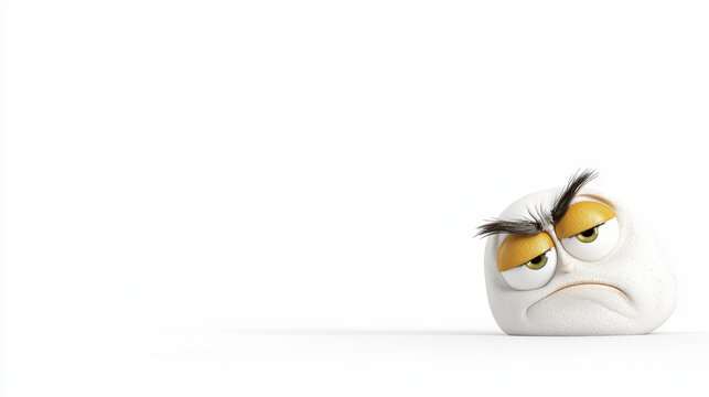 Skeptical cartoon face with exaggerated features and frown, expressing discontent and annoyance