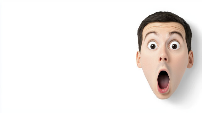 Surprised face with wide open eyes and mouth, expressing shock and amazement