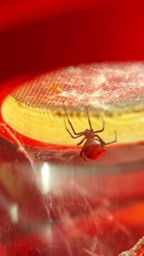 Venomous black widow spider crawling in captivity