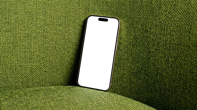Smartphone Mockup White Screen on Green Fabric Background