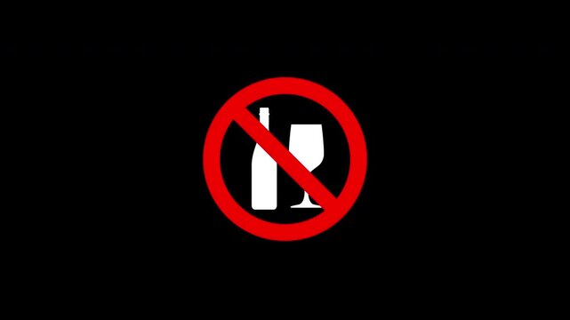 No Alcohol Prohibition Icon Animation Wine Glass Drink Ban Sign Motion Graphic On Black