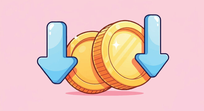 Falling Coins Downward Arrows Financial Crisis Concept.
