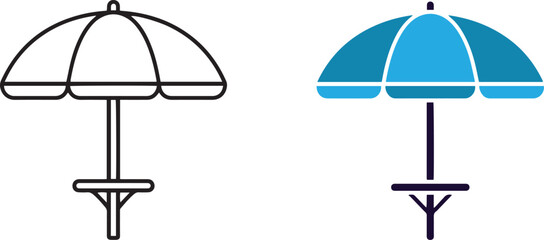 Summer time beach parasol icon set outline and filled blue versions © MDMOYNULISLAM
