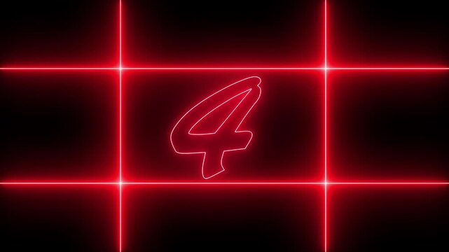 10 to 0 second modern digital countdown timer neon light style on black background, 10 seconds simple countdown timer. 10 second technology digital neon led light game timer 4k animation