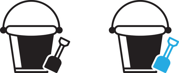 Summer time beach buckets and shovels icon set black and blue illustration © MDMOYNULISLAM