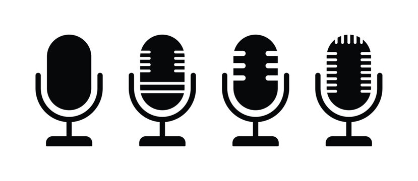 audio sign collection. microphone icon set. mic symbol. record podcast sound voice design. karaoke sign