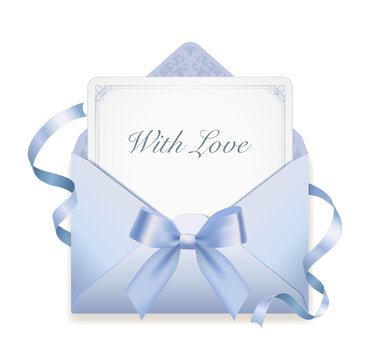 Elegant 'With Love' Card in a Blue Envelope with a Ribbon and Bow