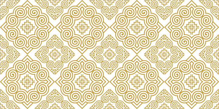 Hmong patterns are characterized by intertwined curved lines forming a spiral shape, a unique symbol of the Hmong ethnic group. The design incorporates gold lines and can be used in clothing design.