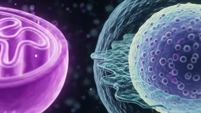 Microscopic 3D illustration of mitochondria and animal cell structure