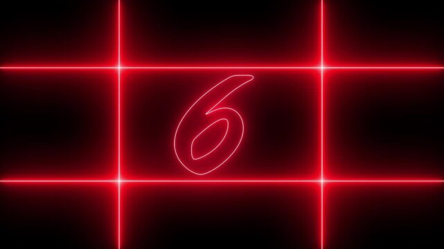 0 to 9 second modern digital countdown timer neon light style on black background, 9 seconds simple countdown timer. 9 second technology digital neon led light game timer 4k animation