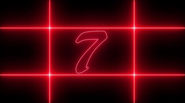 0 to 10 second modern digital countdown timer neon light style on black background, 10 seconds simple countdown timer. 10 second technology digital neon led light game timer 4k animation