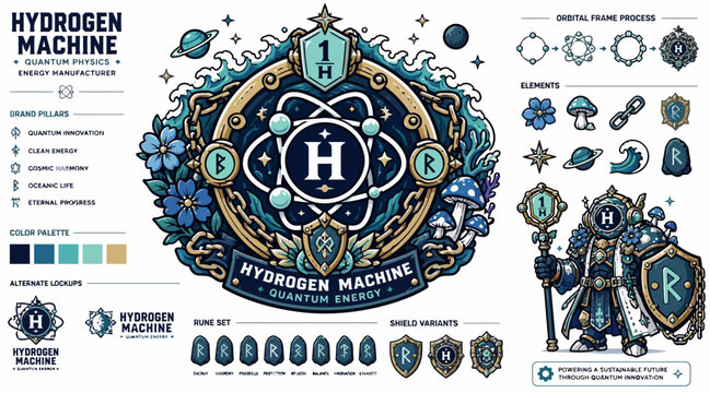 Vintage Hydrogen Machine Emblem and Icon Collection.