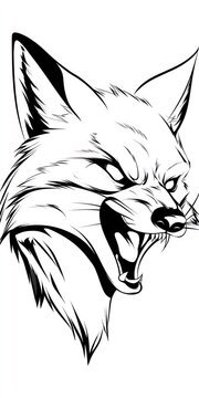 Aggressive fox illustration with open mouth and detailed linework on white background
