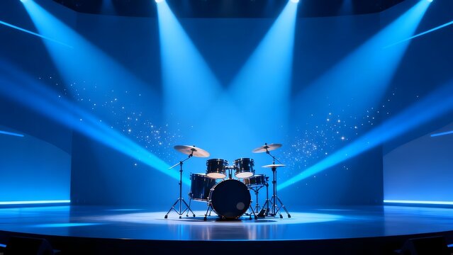Drum set on illuminated stage