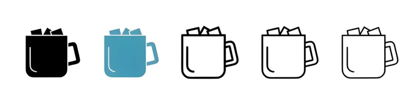 Marshmallows Mug icon collection set. Thin line customizable illustration. Contour symbol. Vector isolated outline drawing. Editable stroke