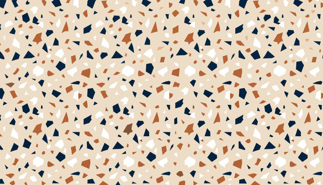 Earthy tone terrazzo seamless pattern background with abstract stone fragments. Italian venetian mosaic tile flooring texture.