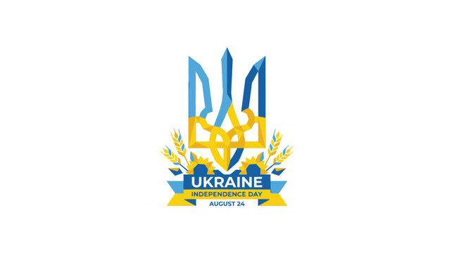 Ukraine Independence Day Greeting Card with Geometric Trident and Wheat Symbols