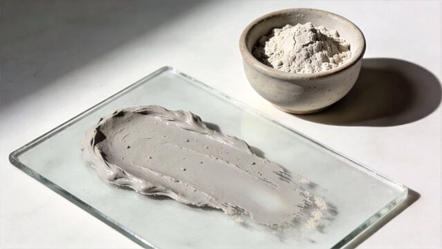 Kaolin Clay Mask Smear Texture With Raw Mineral Powder, Natural Skincare
