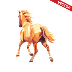 Obraz premium Horse Rear View Low Poly Vector Illustration, Dynamic Geometric Equine Graphic Design, Stylized Golden Horse Artwork, Modern Animal Concept for Creative Branding, Isolated Vector Asset