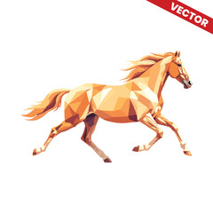 Obraz premium Action Pose Horse Low Poly Vector, Galloping Golden Equine Illustration, Geometric Animal Graphic for Branding, Powerful Horse Artwork for Creative Design, High-Quality Vector Asset