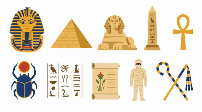 Ancient Egyptian Symbols and Artifacts Collection.