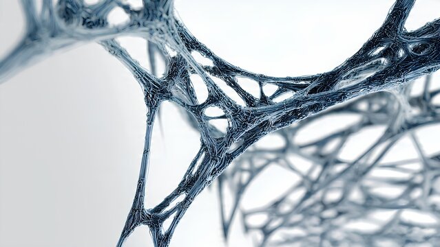Abstract blue-grey fibrous network structure resembling a biological or technological web.