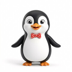 Fototapeta premium Pingouin Mignon avec Nœud Papillon Isolé sur Fond Blanc