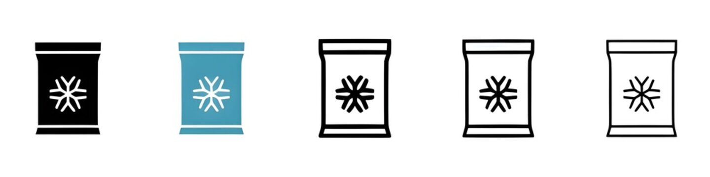 Frozen food bag vector icon set. Ice pack food bag vector illustration. Food cold pouch packaging logo vector illustration for Ui designs. Thin line customizable illustration. Vector. Editable stroke