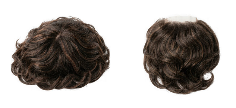 Brown wavy hair topper hairpiece for thinning hair isolated on transparent background