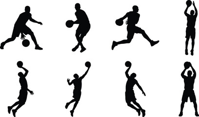 Basketball Action Silhouette Collection with Dribbling Shooting Jumping and Offensive Player Poses © MSTNASRIN