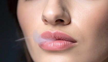 Naklejka premium Close-Up of Woman's Lips with Smoke in Studio Lighting
