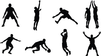 Basketball Player Silhouette Collection with Dribbling Shooting Jumping and Defensive Action Poses © MSTNASRIN
