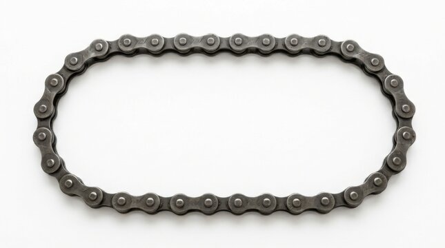 Industrial metal roller chain loop isolated on white background