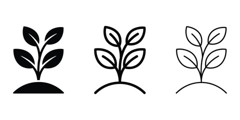 Sprout growing in soil icon silhouette vector, bold outline and line art isolated illustration © MYF