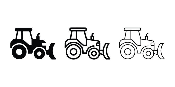 Snow removal equipment icon silhouette vector, bold outline and line art isolated illustration