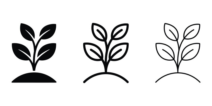 Sprout growing in soil icon silhouette vector, bold outline and line art isolated illustration