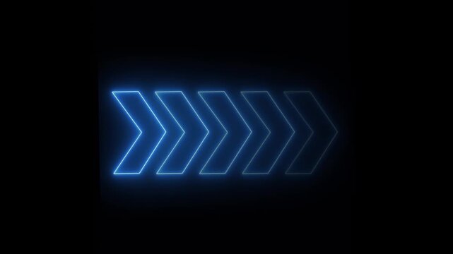 glowing neon arrow direction on black background, neon arrow sign animation.