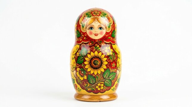 Colorful traditional russian matryoshka nesting doll isolated on white