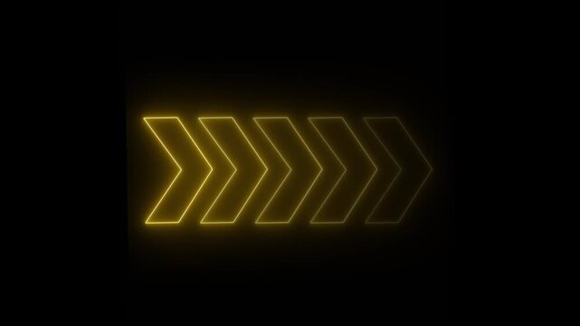 glowing neon arrow direction on black background, neon arrow sign animation.