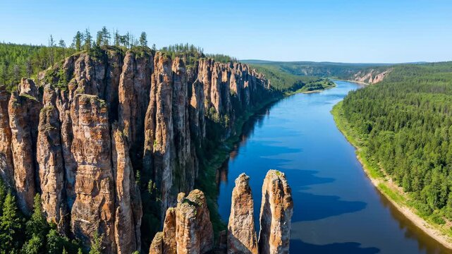 Lena Pillars Nature Park: Majestic River Valley with Towering Rock Formations