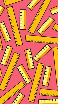 Colorful seamless ruler pattern on a bright pink background, perfect for back to school, education, classroom projects, learning, stationery themes, school promotions, and kids content.