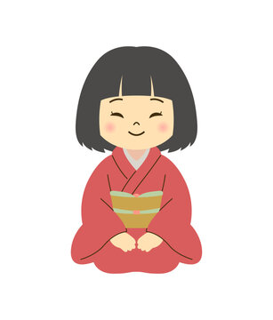 座敷童（ざしきわらし）｜日本妖怪のかわいいフラットベクターイラスト 幸運を招く和風キャラクター素材