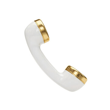 Vintage white and gold telephone receiver on black background close-up telephone