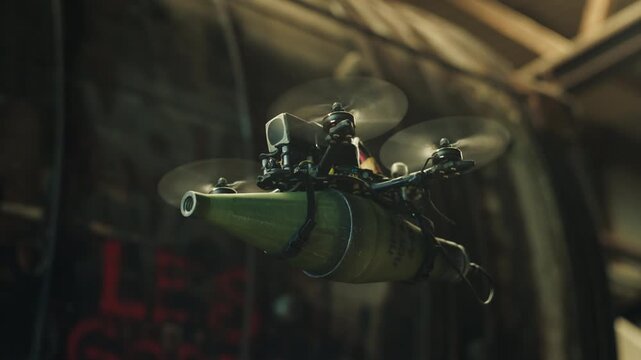 Kamikaze drone flying following on gimbal slowmotion